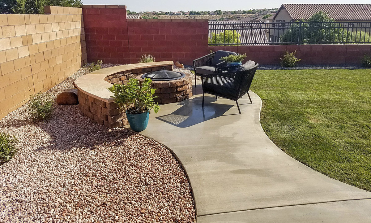 Albuquerque Fire Pit Seating Bench Wall Belgard Wall Flagstone Cap Concrete Patio Belgard Celtic