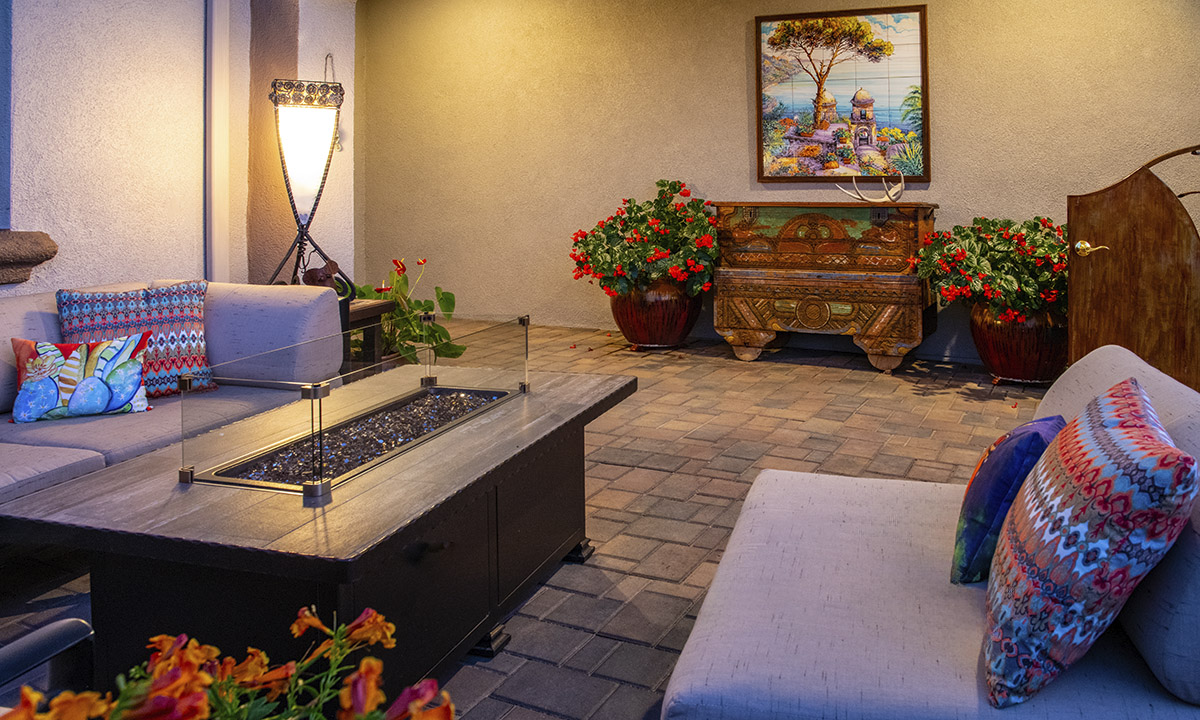 New Mexico Entry Courtyard Belgard Orgin 6 Bella Fire Feature