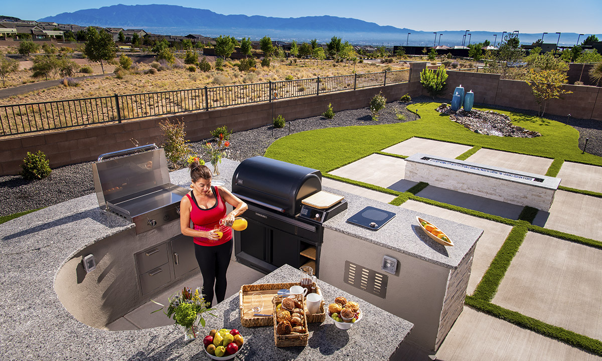 Albuquerque Outdoor Kitchen Granite Countertop Stone Veneer Concrete Slabs Firepit Artificial Turf Water Feature Fountain