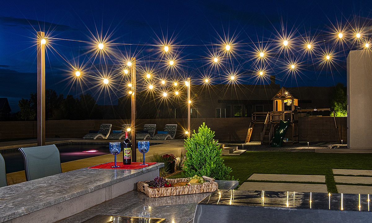 Outdoor Kitchen Belgard Artforms Grantie Countertops Concrete Pad Artificial Turf Outdoor Lighting