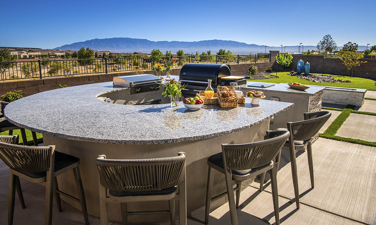 Outdoor Kitchen Concrete Slabs Firepit Granite Countertop Artificial Turf