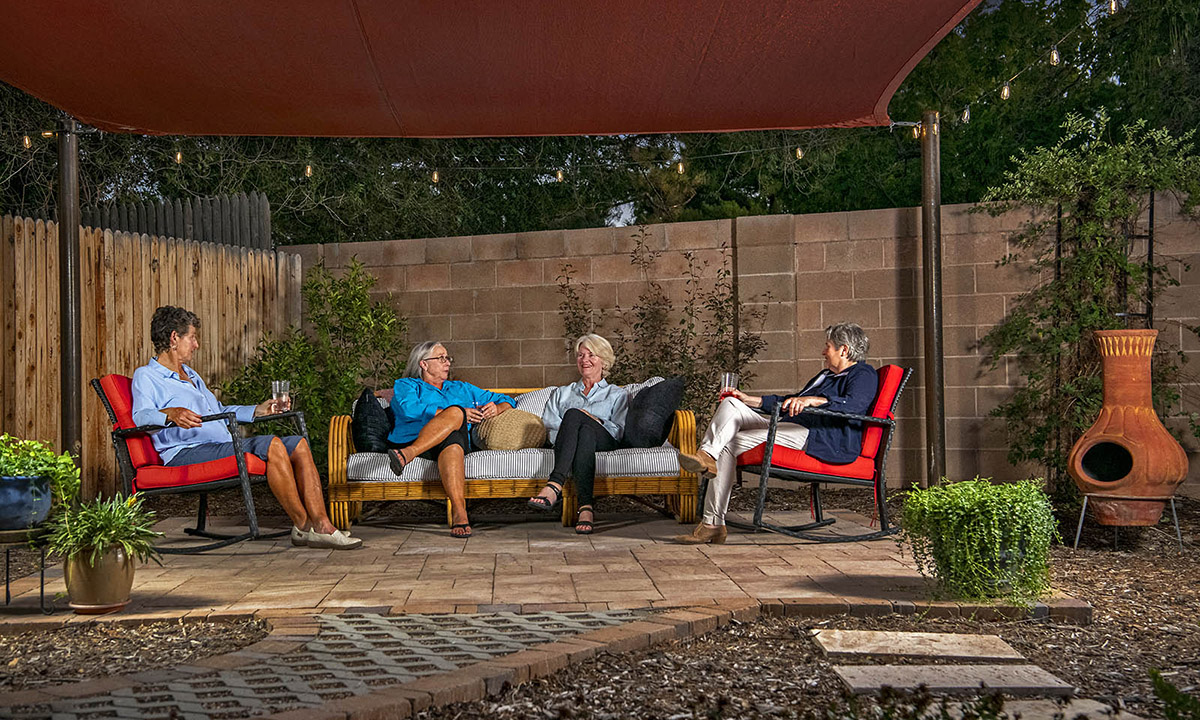 New Mexico Backyard Patio Rectangle Sun Shade Sail Permeable Pavers