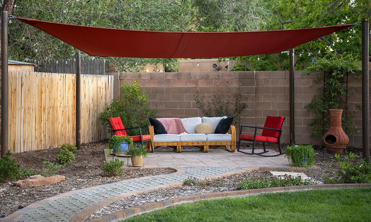Albuquerque Backyard Patio Rectangle Sun Shade Sail Permeable Pavers