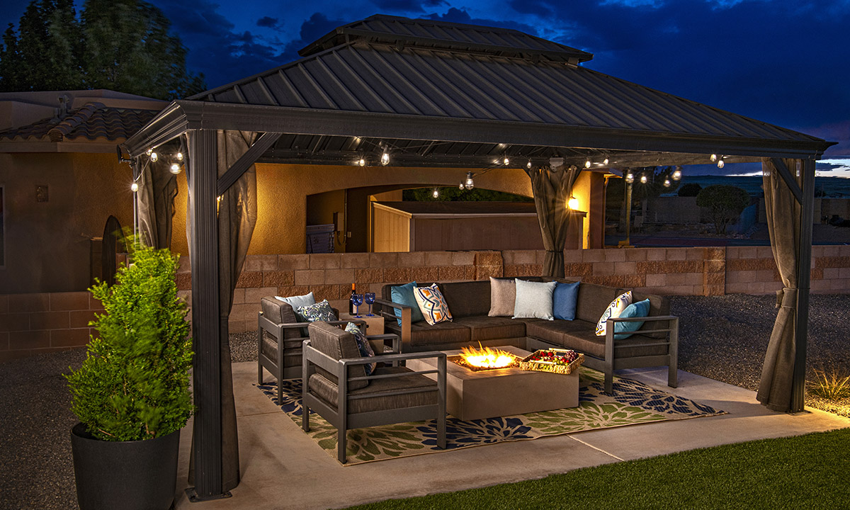 Albuquerque Pergola Lighting Artificial Turf Fire Feature