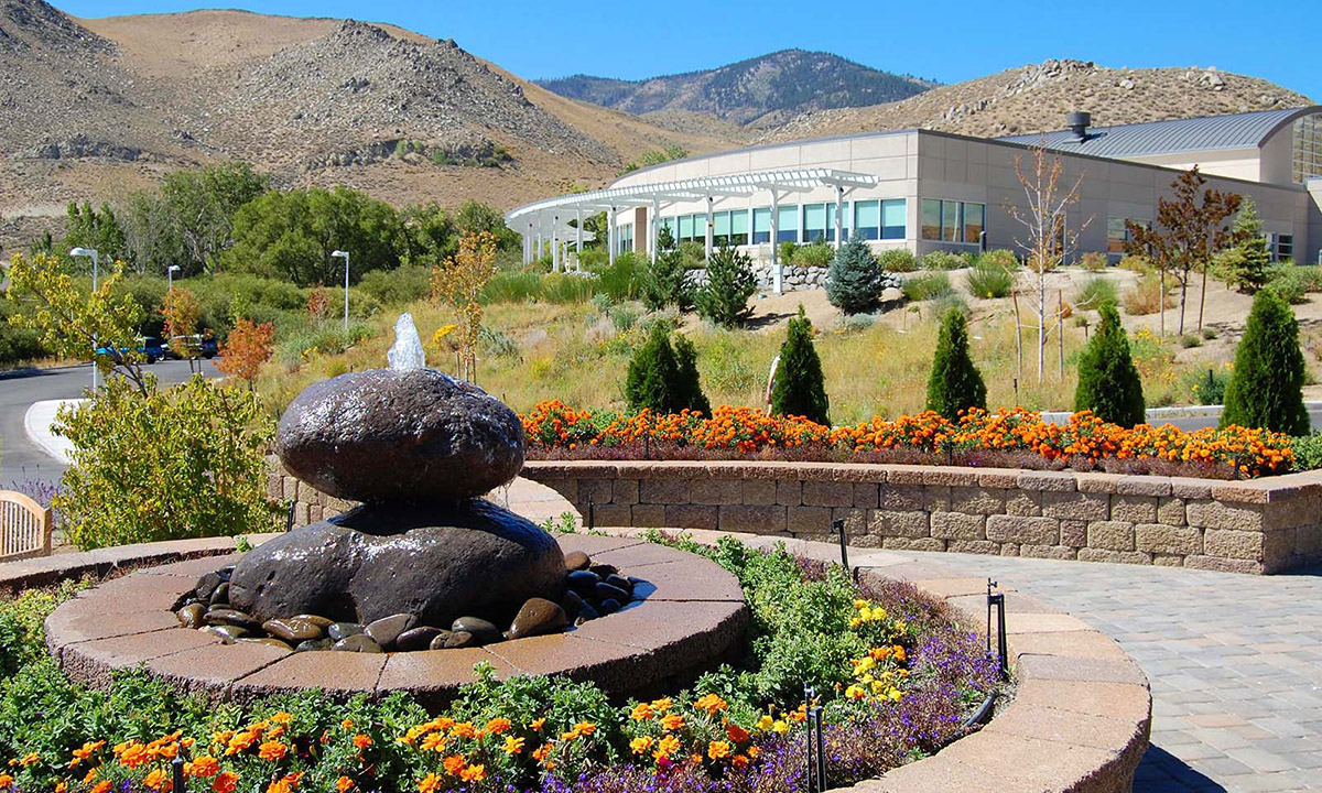 New Mexico Commercial Landscaping Water Feature Raised Planter Bed Lighting