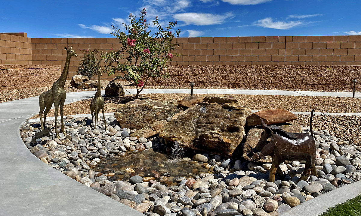 Albuquerque Boulder Water Feature FX Lighting Raised Planting Beds