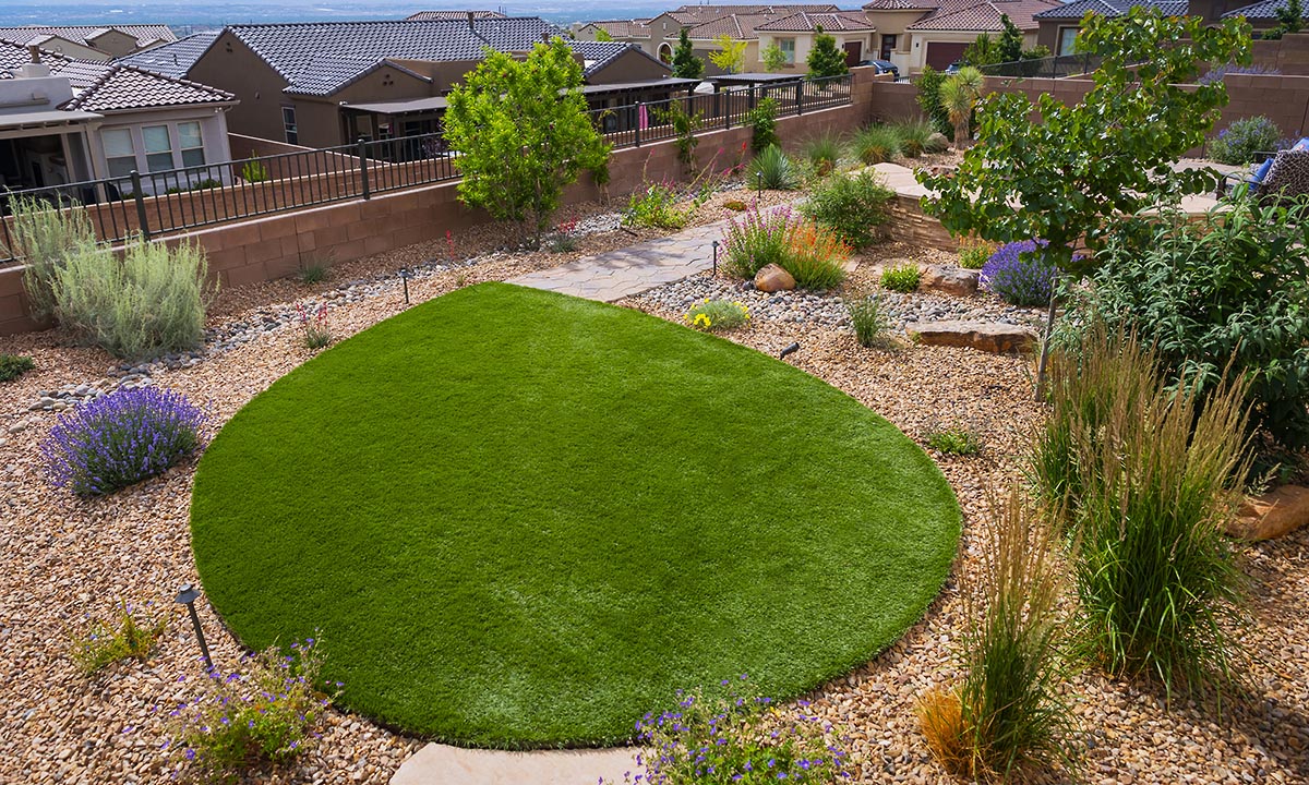 Albuquerque Backyard Landscape Design Artificial Turf Patio FX Lighting